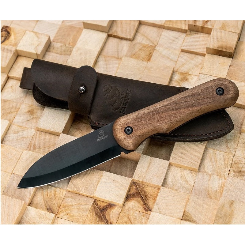 BeaverCraft BSH5 — Carbon Steel Compact Bushcraft Knife Oak Handle