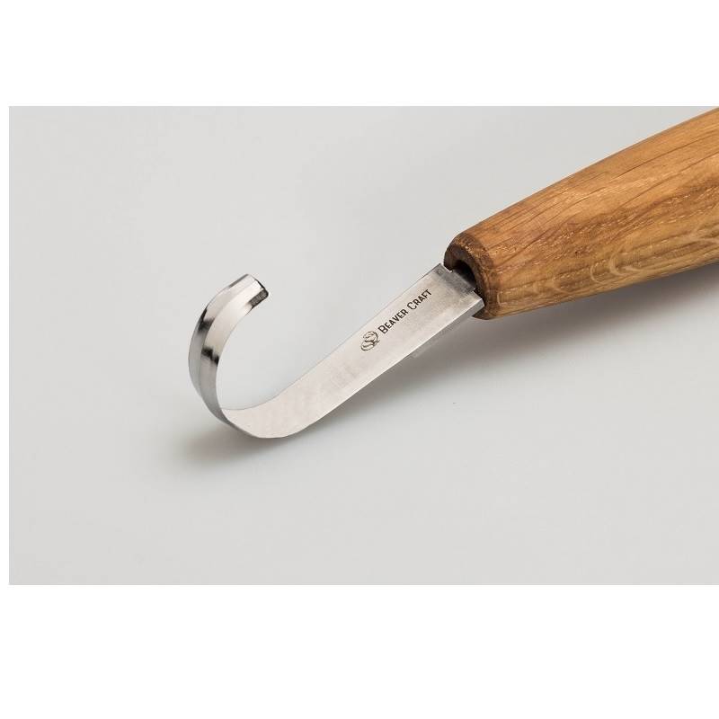 BeaverCraft SK5S - Spoon Carving Knife Deep Cut Bevels Oak Handle and Leather Sheath