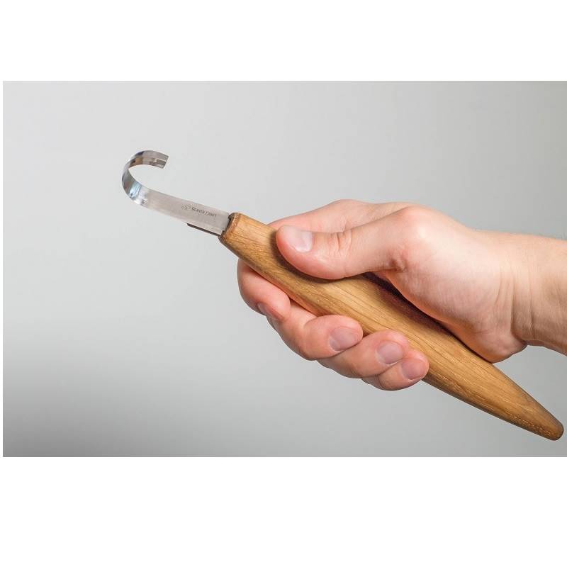 BeaverCraft SK5S - Spoon Carving Knife Deep Cut Bevels Oak Handle and Leather Sheath