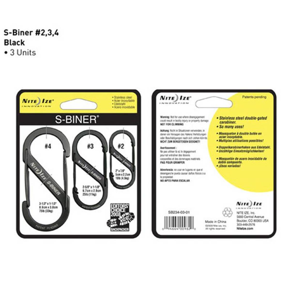 Nite Ize S-Biner Stainless Steel - 3 Pack Black